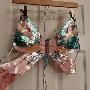 Leg Avenue (O/S, small bust) sequined butterfly top, teal and pink